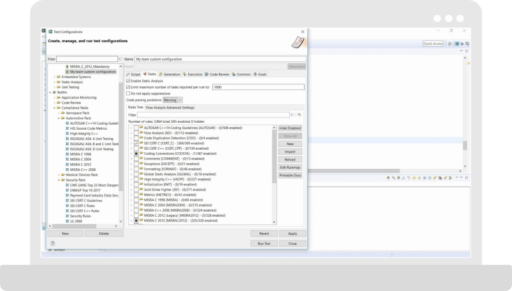 Screenshot of Parasoft C/C++test functional-safety configurations
