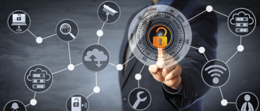 Graphic of man unlocking lock in a connectivity overlay