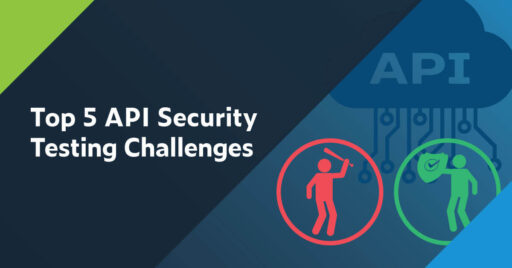 Top 5 API Security Testing Challenges text on left with abstract security graphic on right.
