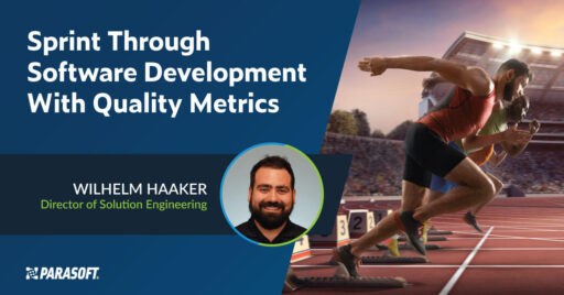 Sprint Through Software Development With Quality Metrics on left with graphic of sprinters racing on right.