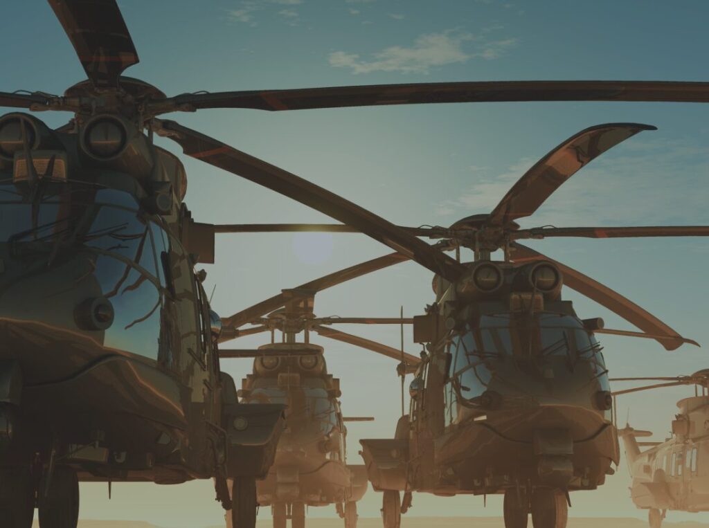 Image showing four military helicopters with embedded software tested with static analysis.