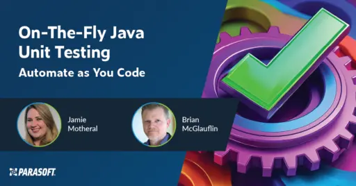 On-The-Fly Unit Testing: Automate as You Code with speaker headshots below and graphic of gear with checkmark on top to the right