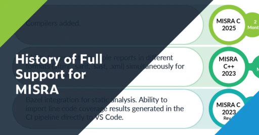 Text on left: History of FUll Support for MISRA. On the right is a preview of Parasofts