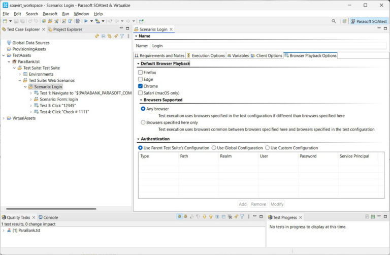 Screenshot of Parasoft SOAtest web UI tests