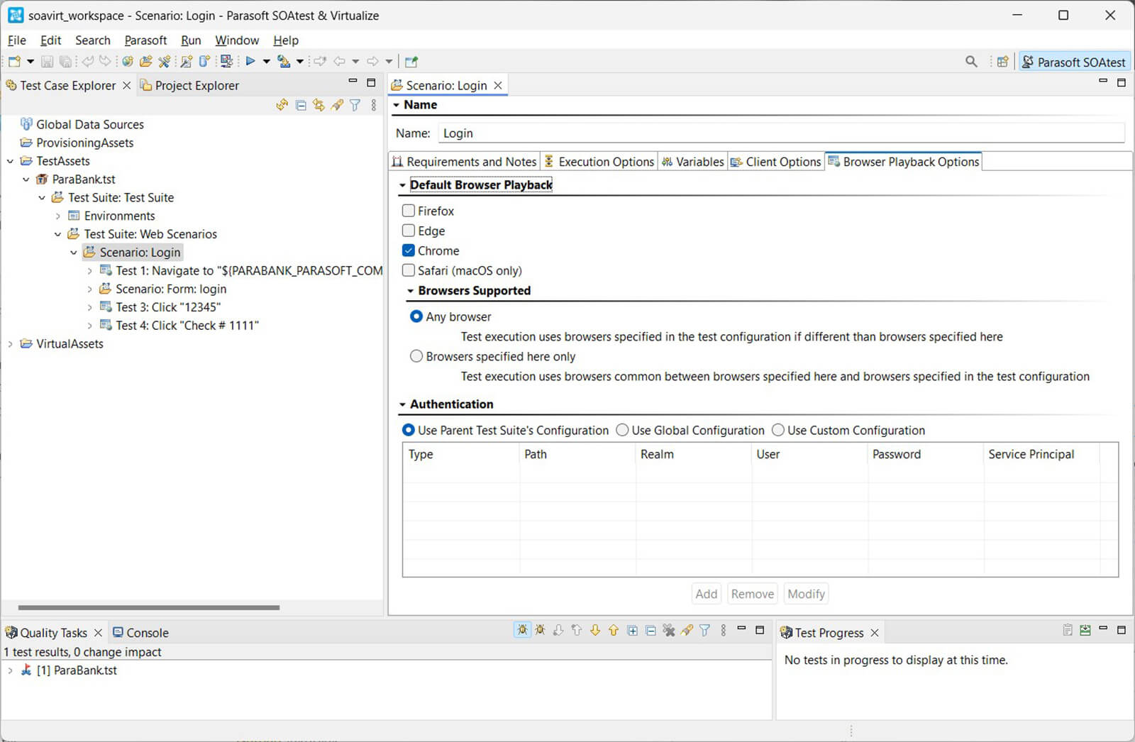 Screenshot of Parasoft SOAtest web UI tests